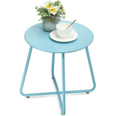 Danpinera Outdoor Side Tables with Flower Cut-Outs, Weatherproof Steel Patio Side Table, Small Round Outdoor Side Table, Metal Side Table for Patio, Yard, Balcony, Garden, Blue