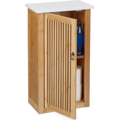 Relaxdays Bathroom Cabinet, Wall Cabinet with Shelf, H x W x D: 60 x 34.5 x 21 cm, Bamboo & MDF, Natural/White