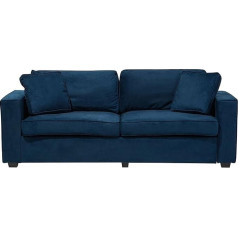 Three Seater Sofa Blue Velvet Fabric with Cushion Armrests Freestanding Modern Falun