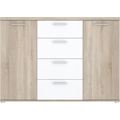 Forte Winnie Chest of Drawers with 2 Doors and 4 Drawers, Wooden, Sonoma Oak / White, W x H x D: 129.6 x 93 x 38 cm