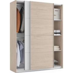 Muebles Pitarch Onix Bedroom Cabinet 2 Sliding Doors Aluminium Profile 2 Bars White and Aurora Oak 200 x 150 x 62 cm (Height x Width x Depth) Modern