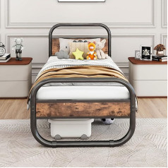 ‎Homerecommend HOMERECOMMEND Metal and Wood Bed Frame with Slatted Frame, Metal Bed 90 x 200 cm, Black