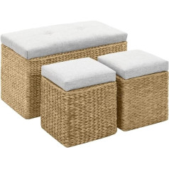 Vidaxl Bench with 2 Ottomans Seagrass Stool Chest Bench Hallway Bench