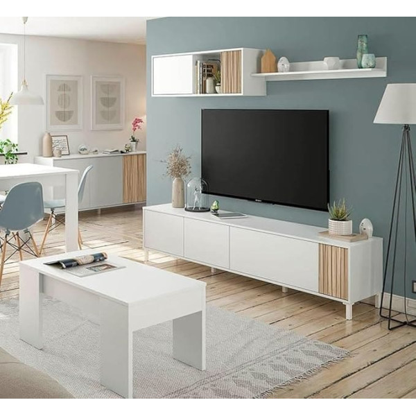 Möbelando Ethna Living Room Set White/Natural 200 x 47 x 40 cm (W x H x D)