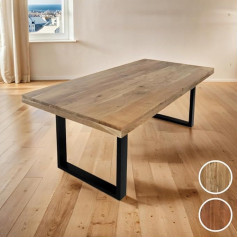 SAM Rio Dining Table 260 x 100 cm Natural Coloured Acacia Wood Solid Metal U-Frame Black Straight Edges