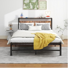 ‎Arfarly ARFARLY Metal Bed 120 x 200 cm Bed Frame with Wooden Headboard | Platform Bed Frame | Strong Slatted Mattress Base | Easy Assembly