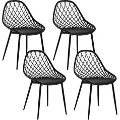 Klihome Set of 4 Dining Room Chairs, Kitchen Chairs with Hollow Backrest, Living Room Chairs with Metal Legs, Plastic Chairs for Kitchen, Living Room, Balcony, Scandinavian Modern, Black, K0017EZS-4