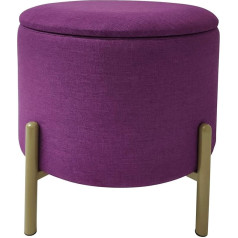 Echtwerk Logan Stool with Storage Space, Removable Lid, Round Storage Chest with Wooden Feet, Suitable for Bedroom and Living Room, Padded Seat, 40 x 40 x 40 cm, up to 150 kg, Berry