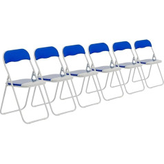 Harbour Housewares Pack of 6 x Blue and White Padded Folding Chair – Great for, Office, Desk, Poker, Spare/Extra Seating