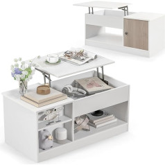 Costway Coffee Table Height Adjustable, 2 Levels Side Table with Open Storage Space & Door, Wooden Sofa Table, Coffee Table for Living Room & Office, Modern, 100 x 50 x 45 cm