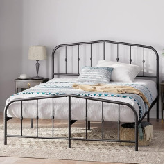Zinus Heidi Bed 140 x 200 cm - Height 31 cm with Under Bed Storage - Metal Platform Bed Frame with Headboard and Footboard - Black