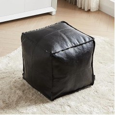 Louis Donné Unpadded Ottoman Pouf Cover, 17.7 Inch Square Pouf Ottoman Footstool Bean Bag for Storage Solutions, Waterproof Leather Footstool for Footrest (Black)