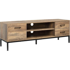 Homcom TV Cabinet with 2 Compartments, 2 Drawers, Cabinet, TV Board with Cable Opening, TV Chest of Drawers for TVs up to 50 Inches, TV Bench for Living Room, Metal, Coffee, 132 x 39 x 45.5 cm