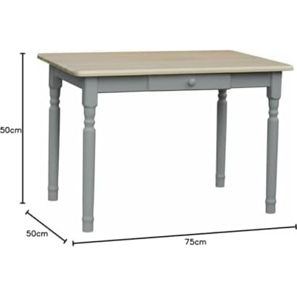 K Koma Dining Table with Drawer, Kitchen Table, Pine Wood, Country House Style, Painted Pine (80 x 120 cm) Grey