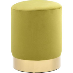 Festnight Barrel-Shaped Stool, Bistro Stool, Velvet Stool, Pouf, Velour Footstool, Mustard Green and Golden Velvet