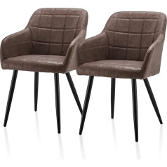 Tukailai Dining Room Chairs, Set of 2, Kitchen Chairs, Upholstered Chairs, Living Room Chairs, Armrest, Backrest, Faux Leather Seat, Upholstered Chair, Padded Seat, Metal Legs, Brown