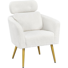 Yaheetech 1 x Armrest Chair, Upholstered Chair with Height-Adjustable Headrest, TV Chair with Metal Legs, Lounge Chair for Living Room/Office, White