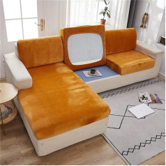 Xdks Stretch Velvet Non-Slip Sofa Couch Cushion Cover - Removable Sofa Seat Covers with Elastic Base, Washable Elastic Furniture Slipcovers Protector (4 Seater, Golden)