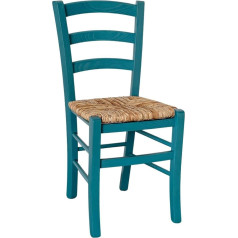 Okaffarefatto Di Zimbardi Costanza Venice Turquoise Wooden Chair with Rice Straw Seat