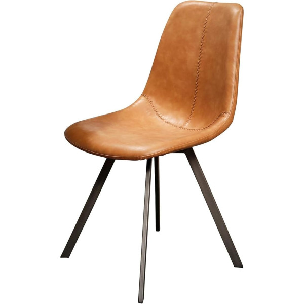 Vintagehaus Zig Zag Industrial Dining Room Chair Cognac Leather Look