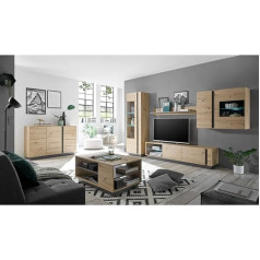 Lomadox Living Room Furniture Set Including Lighting in Artisan Oak with Graphite Grey Inserts W x H x D Approx. 315 x 194 x 40 cm