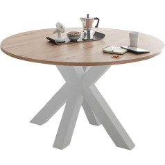 58 Aufm Kessel Edda 10 13558-110 Dining Table Round Extendible 110 x 110 x 78 cm White Matt Lacquer/Branch Oak
