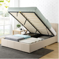 Zinus Maddon Bed 140 x 200 cm, Height 31 cm with Under Bed Storage, Ottoman Gas Lift Padded Bed Frame with Storage Space, Beige