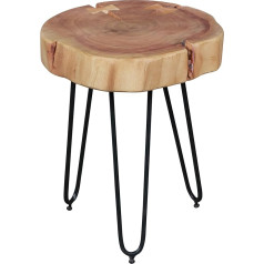 Finebuy Möbel Zum Wohlfühlen FineBuy Design Side Table 30 x 30 x 41 cm Acacia Solid Wood, Modern Living Room Side Table with Metal Legs, Tripod Decorative Table, Brown with Tree Trunk Disc, Coffee Table, Small