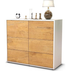 Stil.zeit Dana Sideboard, Matt White, Front Wood Design Oak (92 x 79 x 35 cm) Push-to-Open Technology & Smooth Running Rails