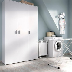 Dmora Esidra Dmora Sillano Large Multi-Purpose Cabinet, Multifunctional Broom Holder, 3 Door Wardrobe, 116 x 35 x 190 cm, White