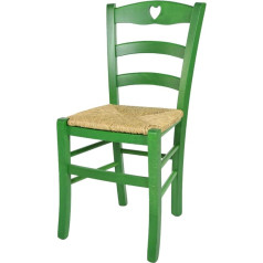T M C S Tommychairs Cuore Chair for Kitchen and Dining Room, Robust Structure Made of Beech Wood, Painted Aniline Green and Straw Seat