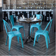 Flash Furniture Set of 4 Stackable Metal Chairs for Indoor and Outdoor Use, Crystal Teal, Set of 4