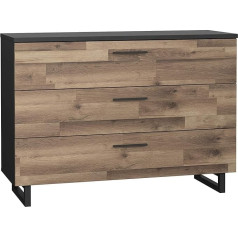 Forte Jakobina Chest of Drawers with 3 Drawers, Wood Composite Oak Combined with Black Oak, 120.1 x 85.8 x 41.3 cm