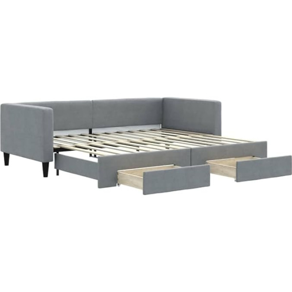 Vidaxl Day Bed, Sofa Bed Extendable with Drawers, Guest Bed, Sofa Bed for Bedroom, Living Room, Sofa Extendable Bed, Light Grey, 90 x 200 cm Fabric