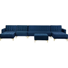 Beliani Aberdeen Velvet Fabric Navy Blue with Ottoman