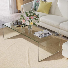 Costway Tempered Glass Coffee Table, U-Shaped Side Table, Modern Glass Table, Living Room Table, Coffee Table, for Living Room, Office, Hotel, 136 kg Load Capacity, 108 x 50 x 35 cm