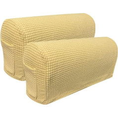 ‎Skybook Skybook Armrest Chair Covers with 1 Pocket, Stretch Armchair Couch Armrest Cover Non-Slip Spandex Polyester Sofa Chair Arm Caps Slipcovers for Furniture Protector, Set of 2 (4 Pieces, Beige, Yellow)