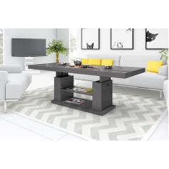 HU HN-777 Designer Coffee Table High Gloss Height-Adjustable Extendable Dining Table (Grey/Anthracite High Gloss)