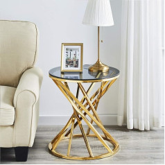 Jymtom Round Coffee Table, Side Table, Stainless Steel Desk, Furniture, Light Grey, Tempered Glass, Tea Table for Living Room / Bedroom