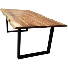 Junado SAM® stylish acacia wood Beekeepers dining room table with lacquered raw iron legs, natural look with tree edge table top