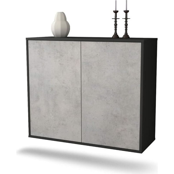 Dekati Hialeah Hanging Sideboard (92 x 77 x 35 cm) Body Anthracite Matt - Front Concrete Look - Push to Open