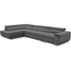 Kreative Furniture & Design Corner Sofa Left 343 x 88 x 203 cm - Sofa with Sleep Function - Spacious Corner Couch - Couch L Shape - Living Landscape L-Shape Perfect for Your Home Grey Left