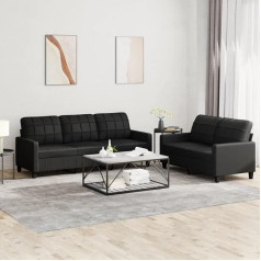 Utsrabfa Sofa Set with Cushion Black Faux Leather Suitable for Cafe, Living Room, Guest Room, Office