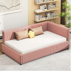 Dolamaní Sofa Bed Cord Pink 90 x 200 cm, Modern Sofa with Slatted Frame with Sleep Function Corduroy Fabric and Velvet Fabric