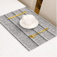 Amdxd 6er Set Tischsets Platzsets Abwaschbar Quadratisch, Polyester Platzdeckchen Abwaschbar Natur Falsche Leinen Streifen Anti-Rutsch, Tisch-Sets Grau für Zuhause Restaurant Speisetisch, 32x45CM