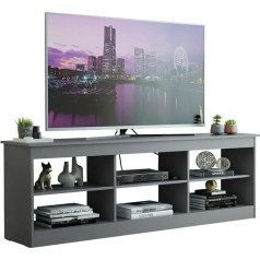 Madesa TV Stand with 6 Shelves and Cable Management for TVs up to 75 Inches, Wooden TV Bench, 60 cm x 38 cm x 180 cm - Grey