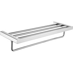 Ibergrif Plinto, Square 60 cm Towel Rail with Shelf, Multi Bath Towel Holder for Wall Mounting, Shelf Towel Rail, Brass, Chrome