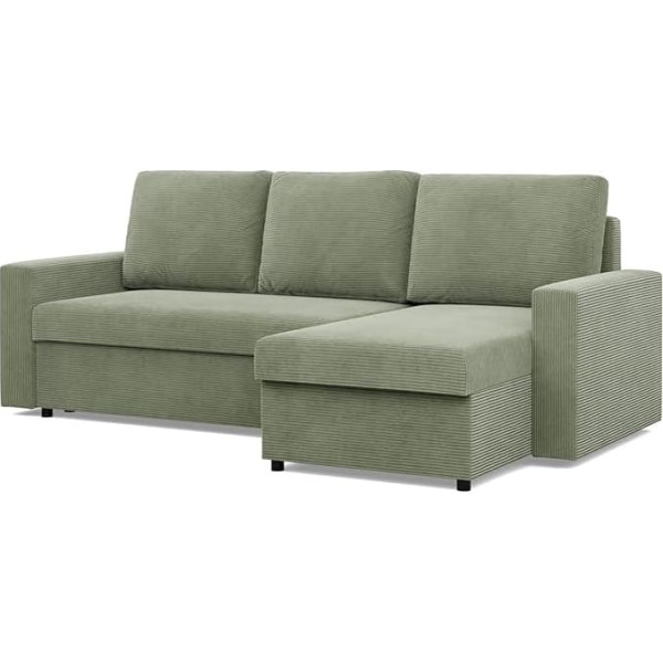 Mebligo - NEO Collection Corner Sofa with Sleep Function and Bed Box 231 x 140 x 92 cm Living Landscape Sofa L Shape Universal Left and Right Seat with Bonell Springs, Green