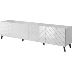 Furniture24 Abeto Lowboard TV Cabinet 200 cm Base Cabinet 4 Door Living Room Cabinet White with White High Gloss