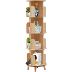 Gciuemmh Rotating Bookcase with 4 Levels - 360 Degree Display Floorstanding Bookcase Multifunctional Bookcase Organiser Wooden Rotating Books 134 cm High for Bedroom Living Room